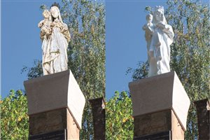 Avant-après thermolaquage d'une statue en Fonte, métallerie Pourquié, France